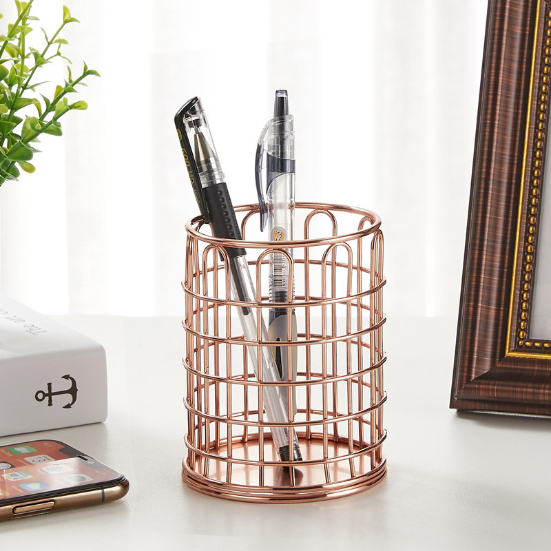 Iron Art Pen Holder Office Storage Organizing Basket Stationery Makeup Brush Storage Bucket Multifunctional Pen Case