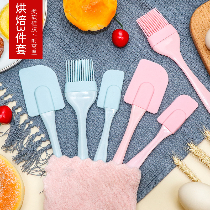 Manufacturers Supply Silicone Scraper Oil Brush 3-Piece Cake Scraper Cream Scraper Sauce Brush Baking Tool Set