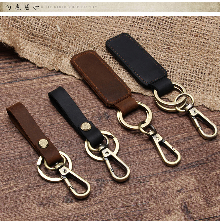 Original Cool Handmade Genuine Leather Keychain Vintage Cowhide Car Key Ring Little Creative Gifts Crafts