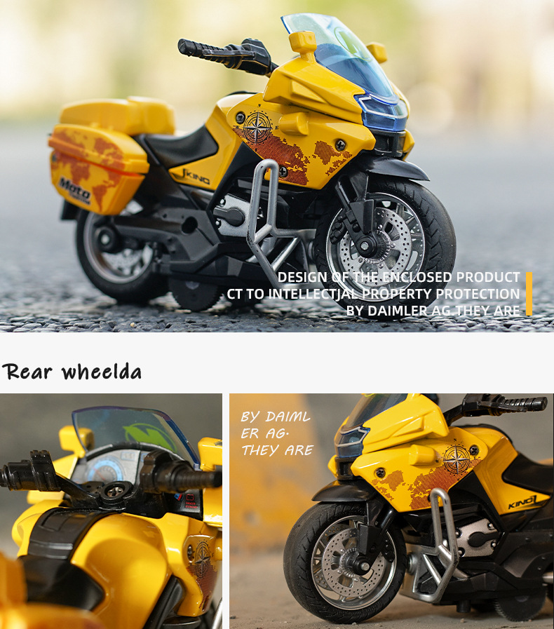 Mingyuan Simulation Iron Riding Police Motorcycle Pull Back Alloy Car 4D Model with Light Cool Racing Car Children's Toy