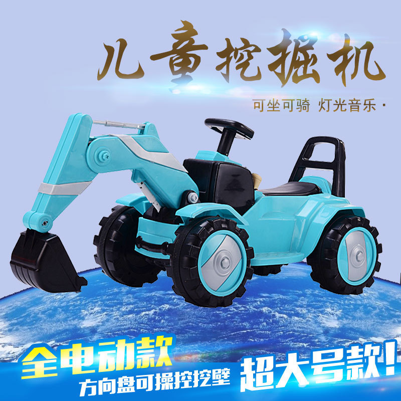 Factory Direct Sales Children&#039;s Large Electric Excavator Baby Toy Engineering Car Music Super Cool Light Can Sit and Ride