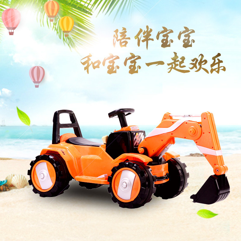 Factory Direct Sales Children&#039;s Large Electric Excavator Baby Toy Engineering Car Music Super Cool Light Can Sit and Ride
