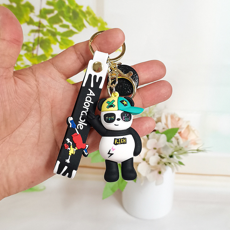 Trendy Cool Rich Panda Cartoon Doll Keychain Pendant Couple Creative Gift Car Key Chain Personalized Gift