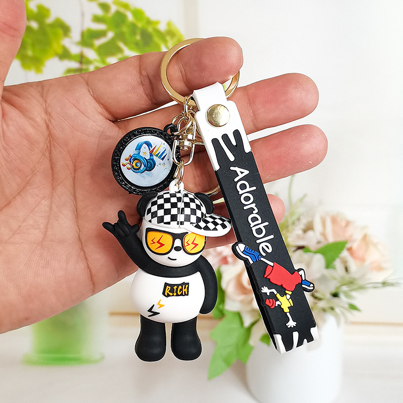 Trendy Cool Rich Panda Cartoon Doll Keychain Pendant Couple Creative Gift Car Key Chain Personalized Gift
