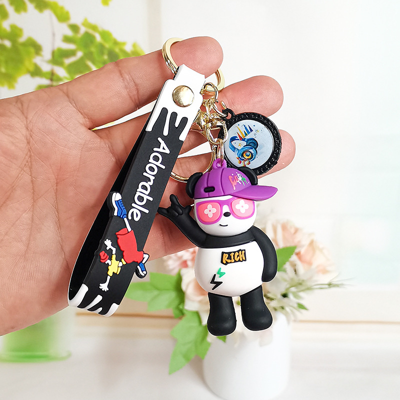 Trendy Cool Rich Panda Cartoon Doll Keychain Pendant Couple Creative Gift Car Key Chain Personalized Gift