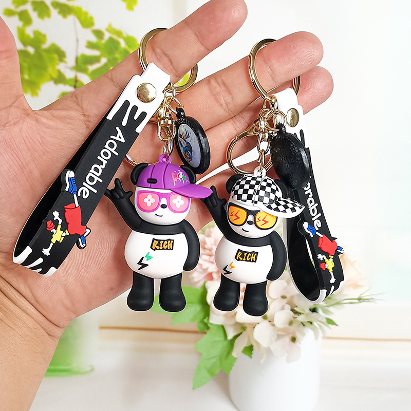 Trendy Cool Rich Panda Cartoon Doll Keychain Pendant Couple Creative Gift Car Key Chain Personalized Gift