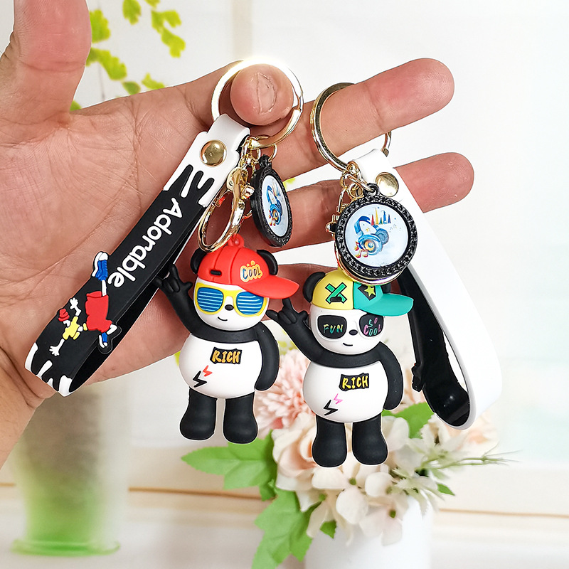 Trendy Cool Rich Panda Cartoon Doll Keychain Pendant Couple Creative Gift Car Key Chain Personalized Gift