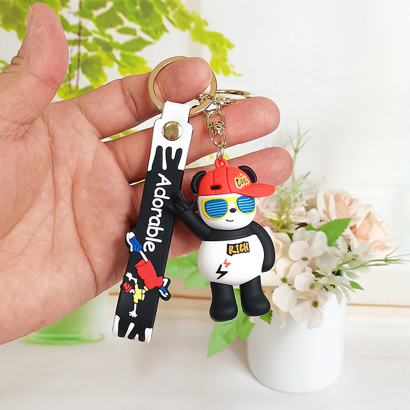 Trendy Cool Rich Panda Cartoon Doll Keychain Pendant Couple Creative Gift Car Key Chain Personalized Gift