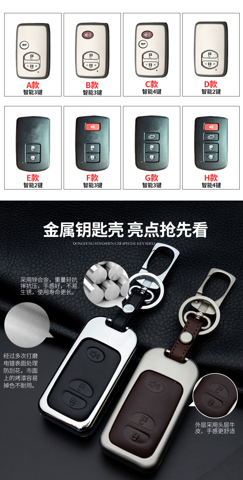 Metal Car Key Protective Shell for Crown Prado Land Cool Road Car Remote Control Key Protective Shell