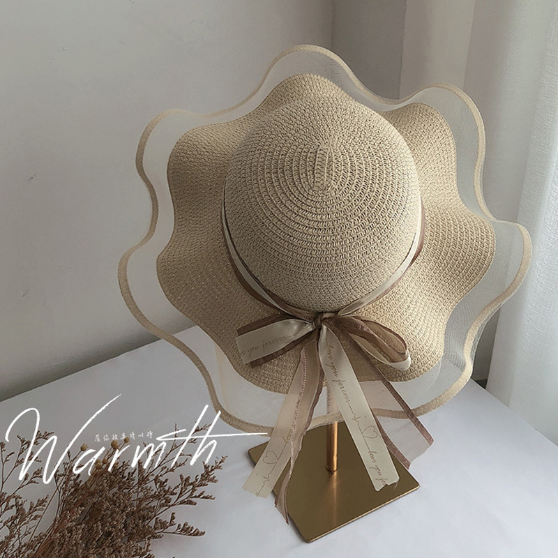 2021summer New Bow Big Brim Straw Hat Women&#039;s Sun Protection Sun Shade Fashion Seaside Beach Hat Wholesale