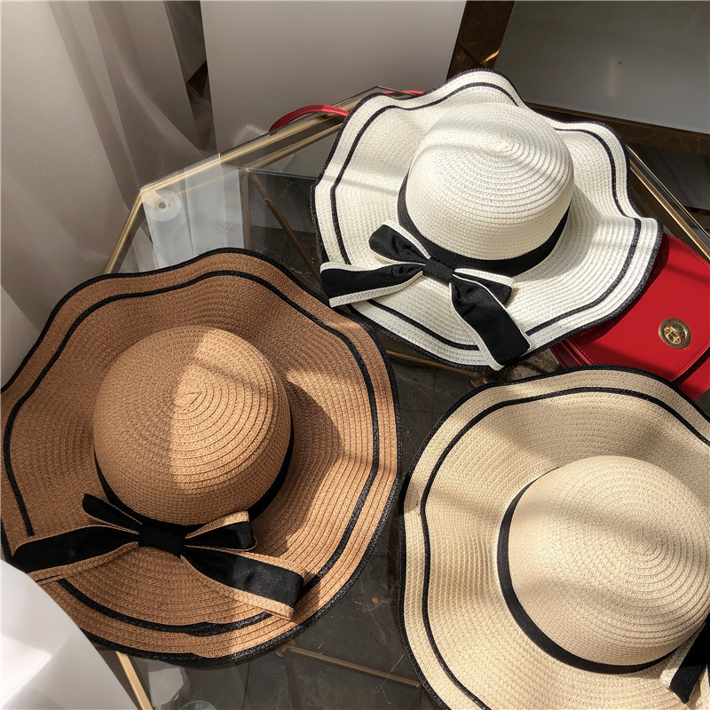 2021summer New Bow Big Brim Straw Hat Women&#039;s Sun Protection Sun Shade Fashion Seaside Beach Hat Wholesale