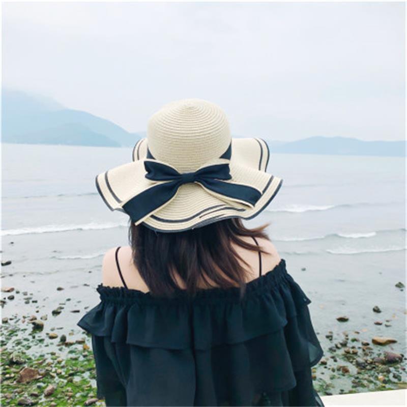 2021summer New Bow Big Brim Straw Hat Women&#039;s Sun Protection Sun Shade Fashion Seaside Beach Hat Wholesale