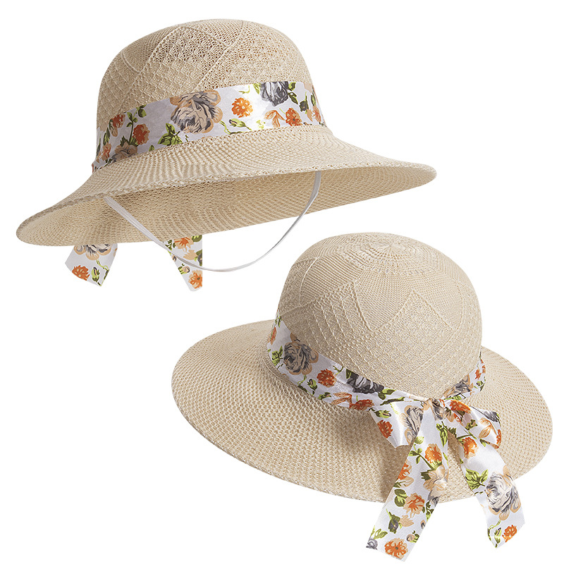 2021 New Imitation Raffia Hat Summer Lady Mom Sun Hat Sun Sun Shade Big Brim Bucket Hat