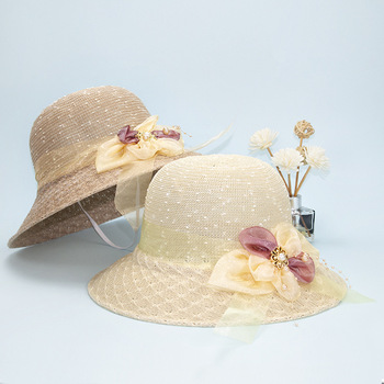 2021 New Imitation Raffia Hat Summer Lady Mom Sun Hat Sun Sun Shade Big Brim Bucket Hat