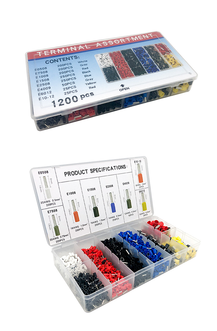Cross-Border Cold Compression Terminal Set 1200pcs Wire Crimper 6-4 Set European Tube Type Terminal Stud