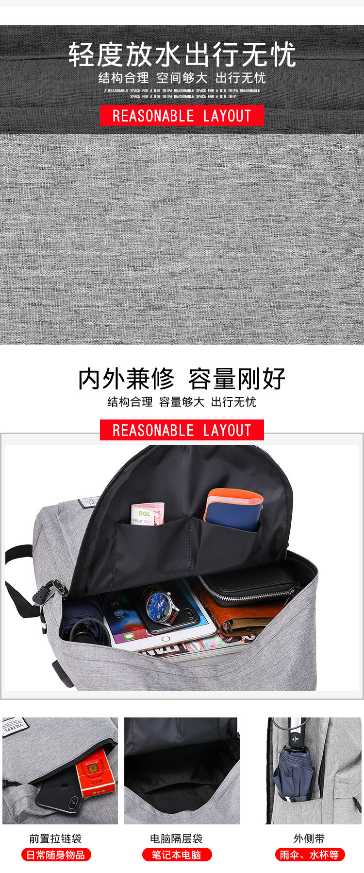 Backpack Men's Oxford Cloth Backpack USB Travel Backpack Large Capacity Student Backpack Support One Piece Dropshipping