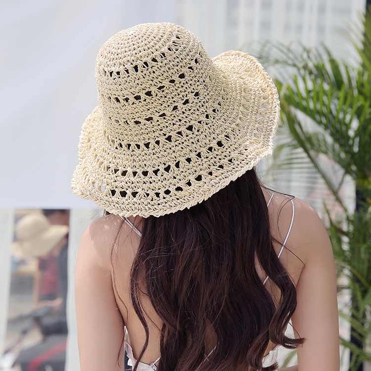 South Korean version and summer fashion six rows of holes with hand-made straw hats outdoor sun shade hats.