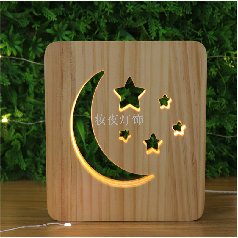Cross - border products small wooden desk lamp star moon modeling creative wood lamp support customization