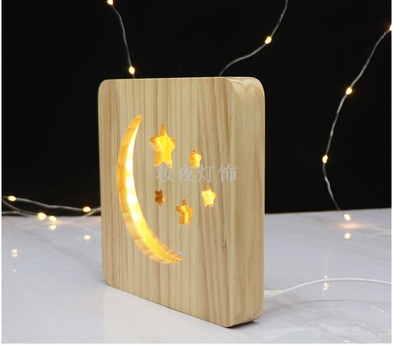 Cross - border products small wooden desk lamp star moon modeling creative wood lamp support customization