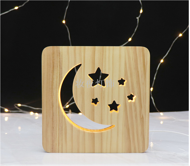 Cross - border products small wooden desk lamp star moon modeling creative wood lamp support customization