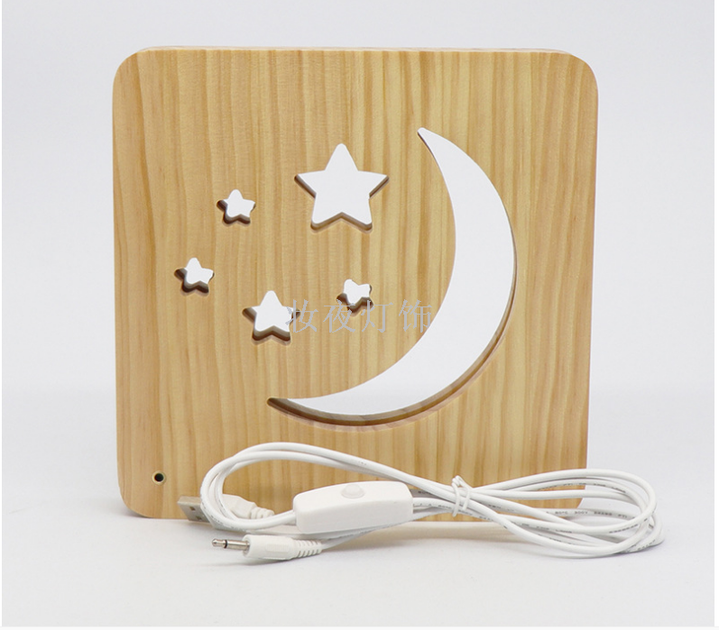 Cross - border products small wooden desk lamp star moon modeling creative wood lamp support customization