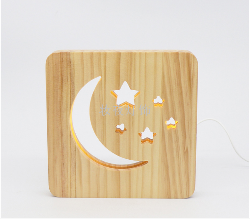 Cross - border products small wooden desk lamp star moon modeling creative wood lamp support customization
