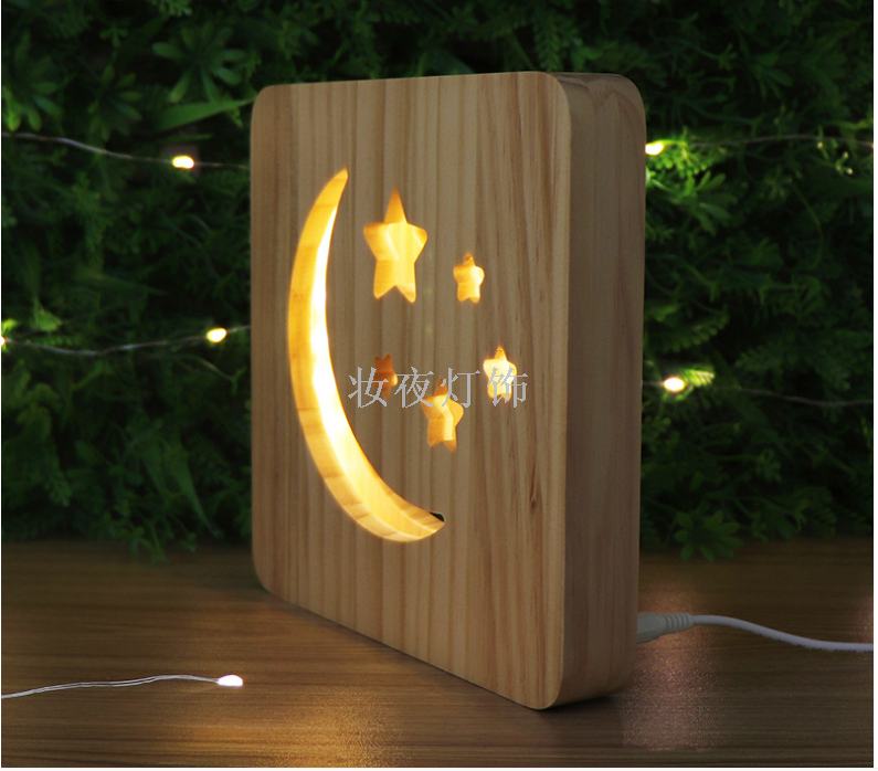 Cross - border products small wooden desk lamp star moon modeling creative wood lamp support customization