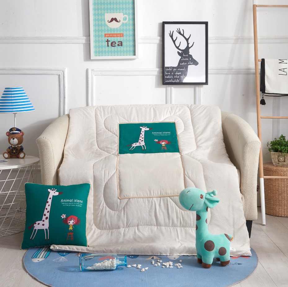 Cartoon Linen Style Pillow Blanket Multi-Functional Back Seat Cushion Quilt Office Linen Air Conditioning Customized Wholesale