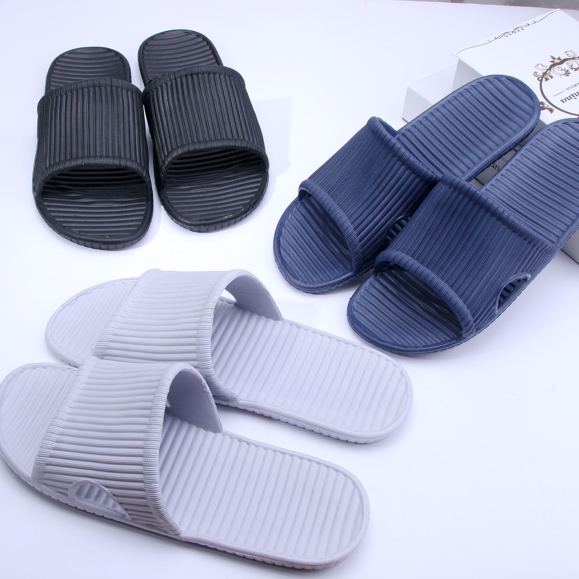 Foreign Trade Eva Striped One-Word Non-Slip Silent Couple Home Summer Men's Slippers Low Price Running Volume Support Customization Foreign Trade Eva Striped One-Word Non-Slip Silent Couple Home Summer Men's Slippers Low Price Running Volume Support Customization