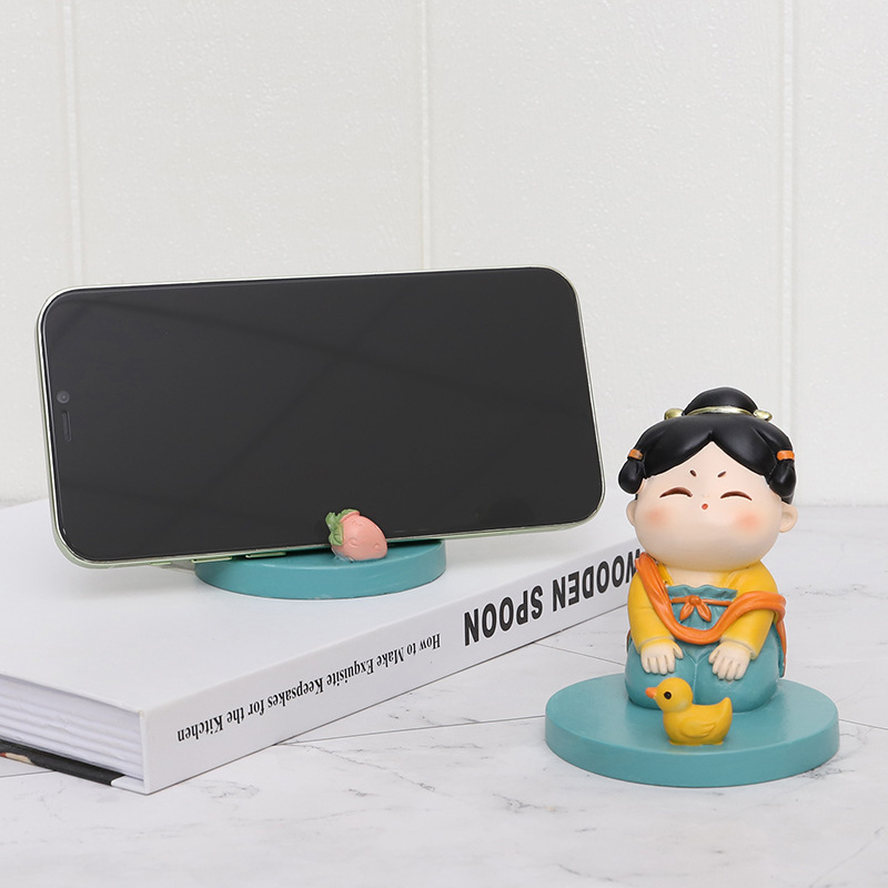 Chinese Style Lovely Palace Girl National Fashion Tang Shi Girl Desktop Resin Mobile Phone Stand Tablet iPad Support Creative Ornaments