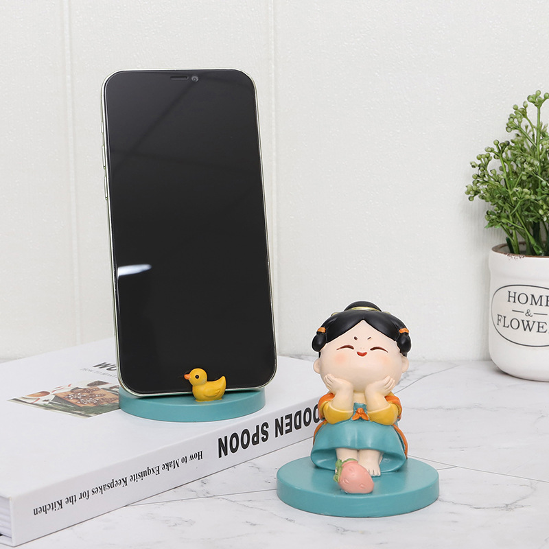 Chinese Style Lovely Palace Girl National Fashion Tang Shi Girl Desktop Resin Mobile Phone Stand Tablet iPad Support Creative Ornaments