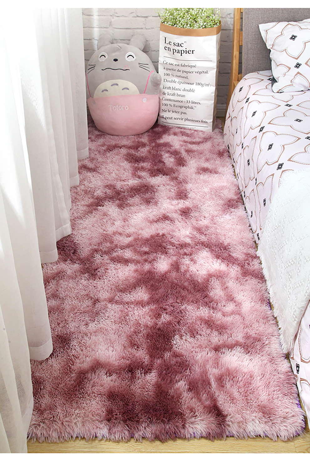 Factory Wholesale Silk Wool Carpet Tie-Dyed Long Wool Carpet Living Room Plain Color PV Fleece Carpet Door Mat Floor Mat Support Cross-Border