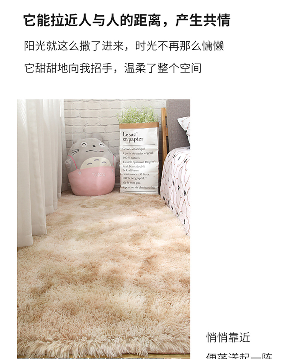 Factory Wholesale Silk Wool Carpet Tie-Dyed Long Wool Carpet Living Room Plain Color PV Fleece Carpet Door Mat Floor Mat Support Cross-Border