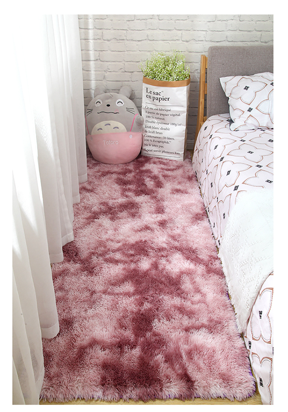 Factory Wholesale Silk Wool Carpet Tie-Dyed Long Wool Carpet Living Room Plain Color PV Fleece Carpet Door Mat Floor Mat Support Cross-Border