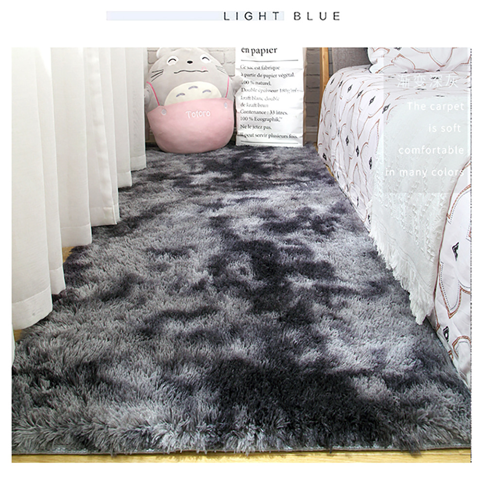 Factory Wholesale Silk Wool Carpet Tie-Dyed Long Wool Carpet Living Room Plain Color PV Fleece Carpet Door Mat Floor Mat Support Cross-Border
