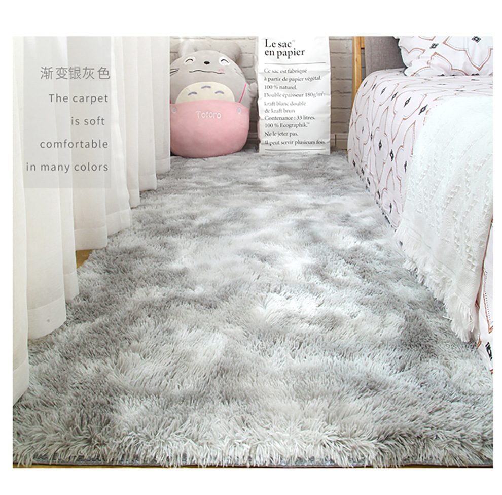 Factory Wholesale Silk Wool Carpet Tie-Dyed Long Wool Carpet Living Room Plain Color PV Fleece Carpet Door Mat Floor Mat Support Cross-Border