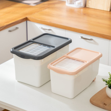 Rice Bucket Household 20 Jin Rice Bucket Insect-Proof Rice Storage Box Sealed Sliding Cover Transparent 10kg Flour Pulley Rice Pot