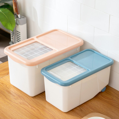 Rice Bucket Household 20 Jin Rice Bucket Insect-Proof Rice Storage Box Sealed Sliding Cover Transparent 10kg Flour Pulley Rice Pot