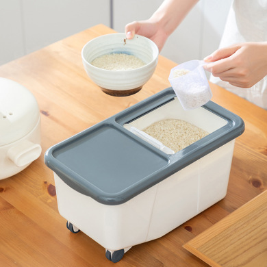 Rice Bucket Household 20 Jin Rice Bucket Insect-Proof Rice Storage Box Sealed Sliding Cover Transparent 10kg Flour Pulley Rice Pot