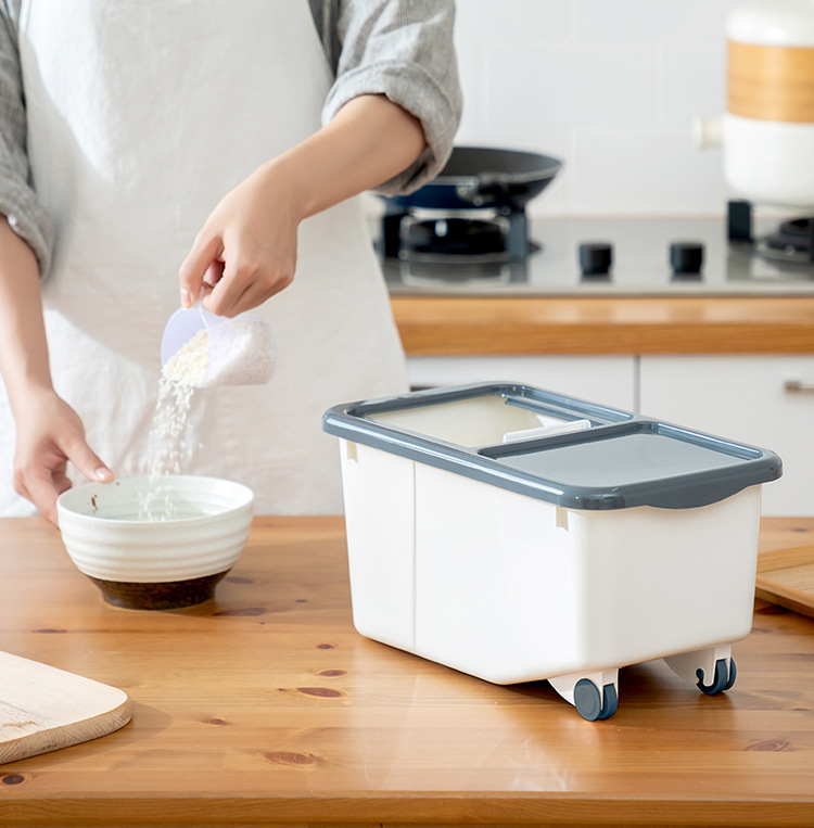 Rice Bucket Household 20 Jin Rice Bucket Insect-Proof Rice Storage Box Sealed Sliding Cover Transparent 10kg Flour Pulley Rice Pot