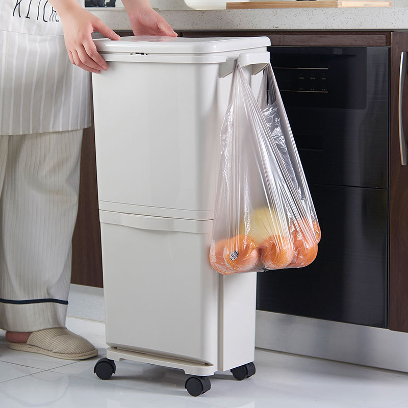 . Factory in Stock Wholesale Double Layer Sorting Trash Bin Wet and Dry Classification Kitchen Dustbin with Pulley Big Garbage