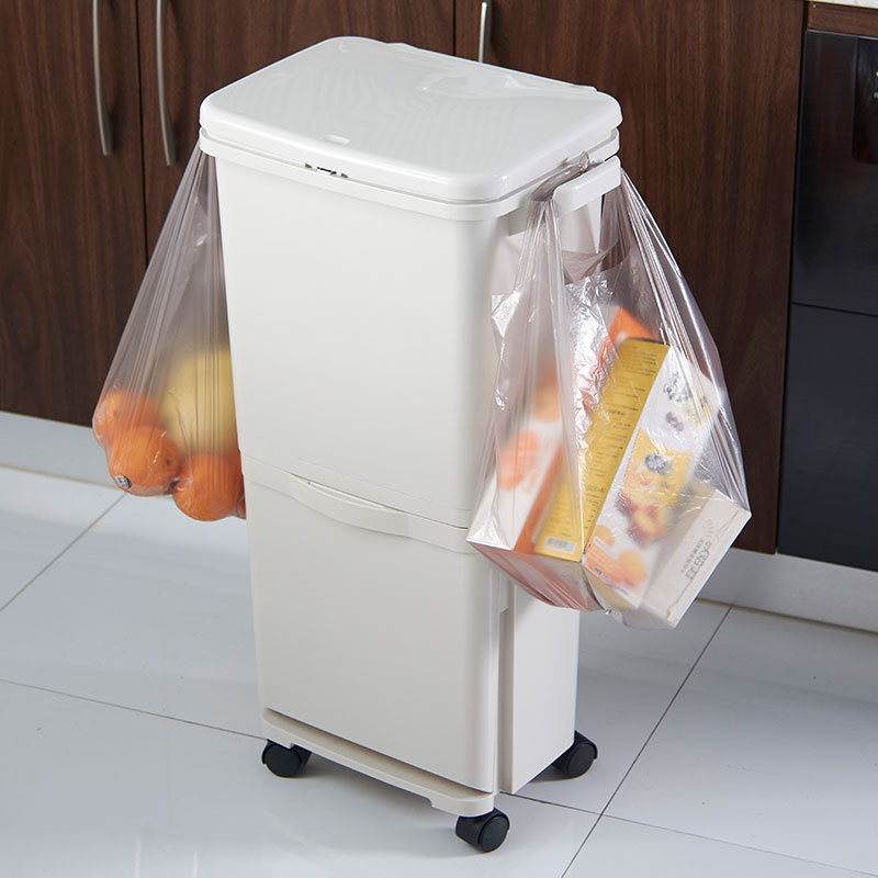 . Factory in Stock Wholesale Double Layer Sorting Trash Bin Wet and Dry Classification Kitchen Dustbin with Pulley Big Garbage