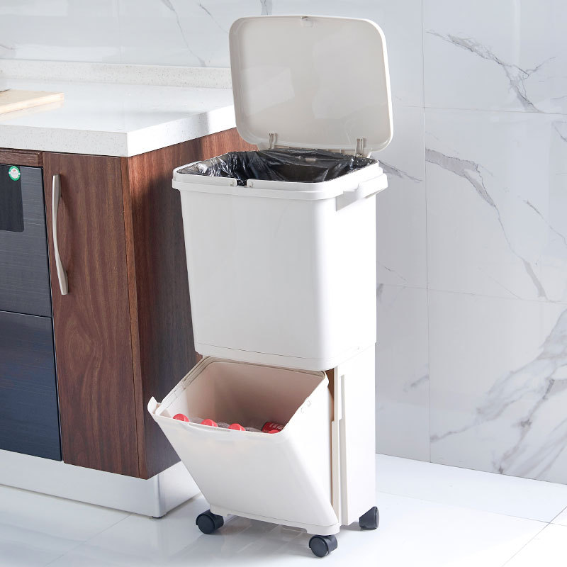 . Factory in Stock Wholesale Double Layer Sorting Trash Bin Wet and Dry Classification Kitchen Dustbin with Pulley Big Garbage
