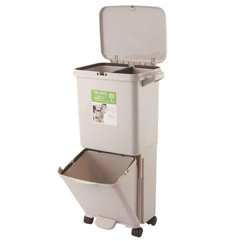 . Factory in Stock Wholesale Double Layer Sorting Trash Bin Wet and Dry Classification Kitchen Dustbin with Pulley Big Garbage