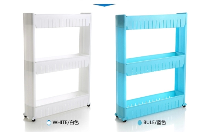 Factory Direct Supply Plastic Slit Frame Storage Rack with Pulley Refrigerator Kitchen Gap Storage Rack Bathroom Storage Rack