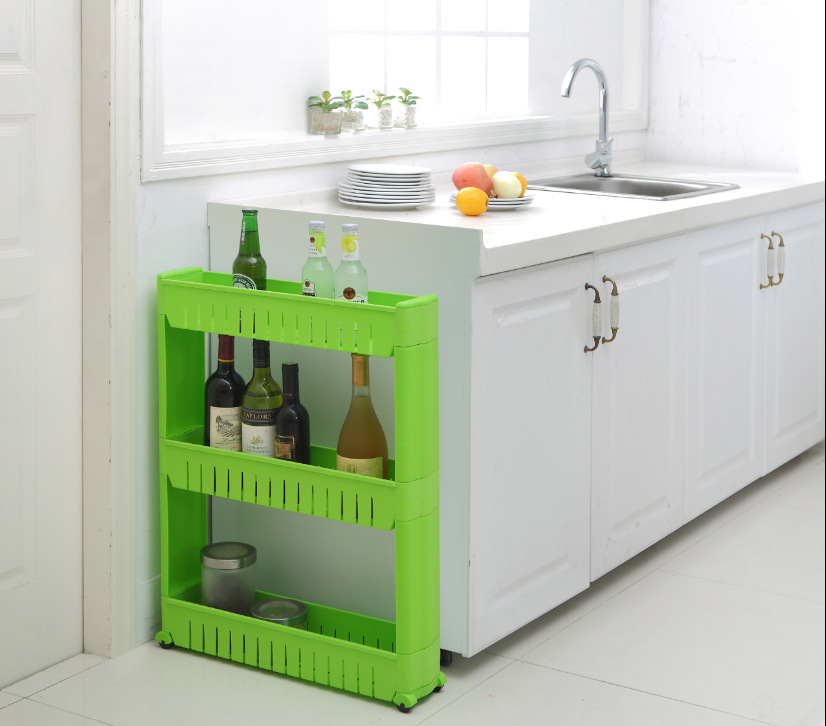 Factory Direct Supply Plastic Slit Frame Storage Rack with Pulley Refrigerator Kitchen Gap Storage Rack Bathroom Storage Rack