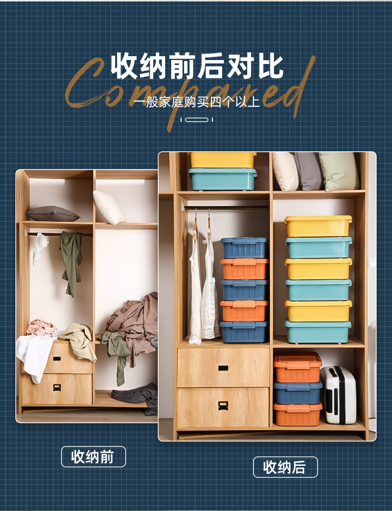Extra Thick Band Pulley Bed Bottom Storage Box Bed Base Cabinet Plastic Bed Bottom Storage Box Oversized Clothes Storage Box Storage Box