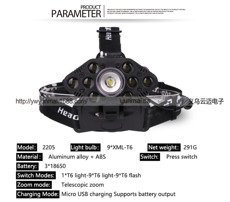 2T6 headlights USB charging outdoor night fishing lights strong light outdoor headlights rotation zoom LED headlights