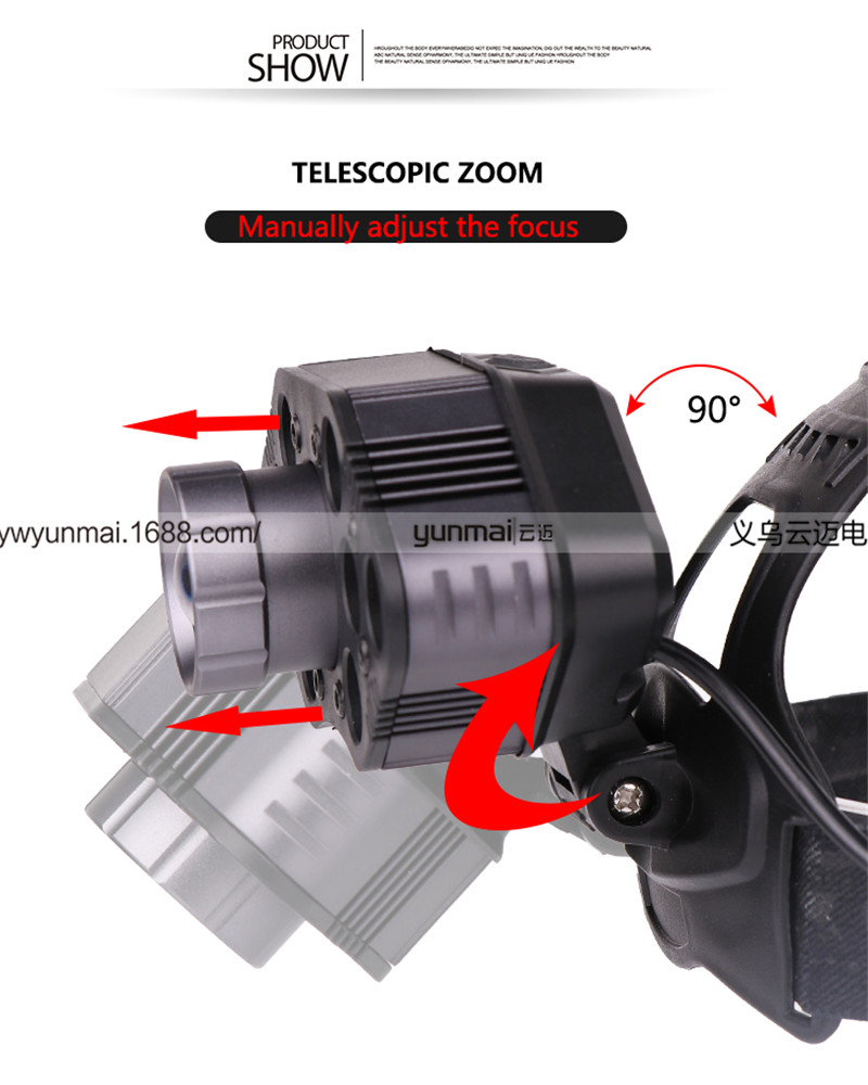  2T6 headlights USB charging outdoor night fishing lights strong light outdoor headlights rotation zoom LED headlights