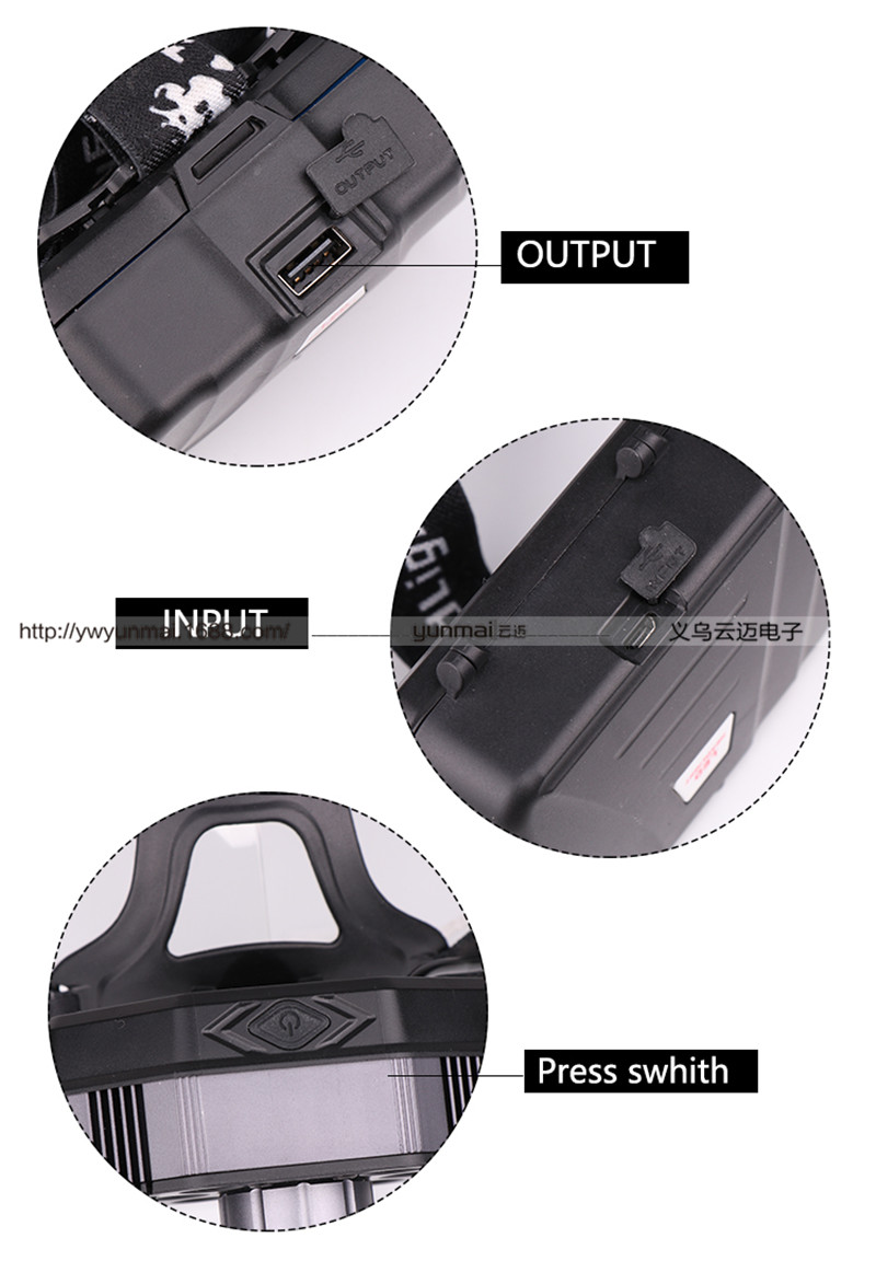  2T6 headlights USB charging outdoor night fishing lights strong light outdoor headlights rotation zoom LED headlights